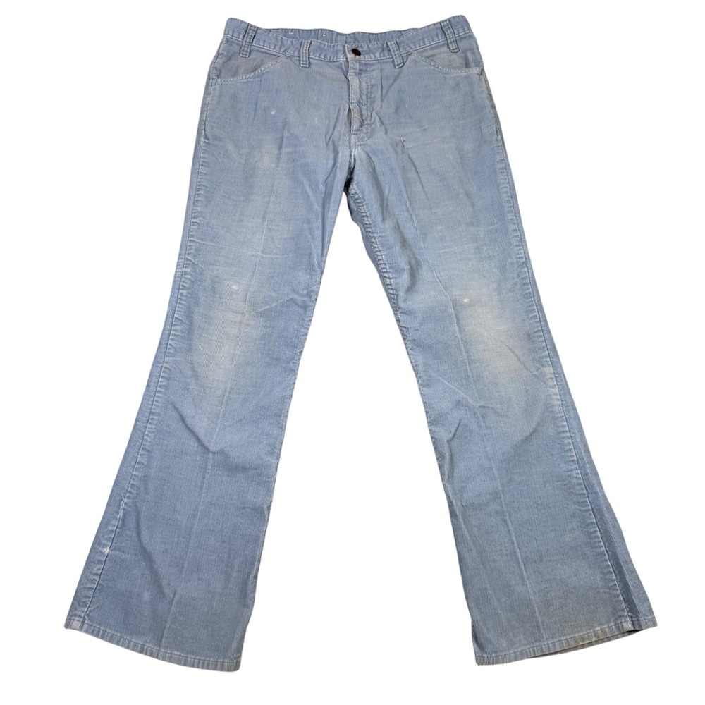 Vintage 70s Sears Sportswear Thumbs Up Corduroy Pants Blue Straight Leg 36x31
